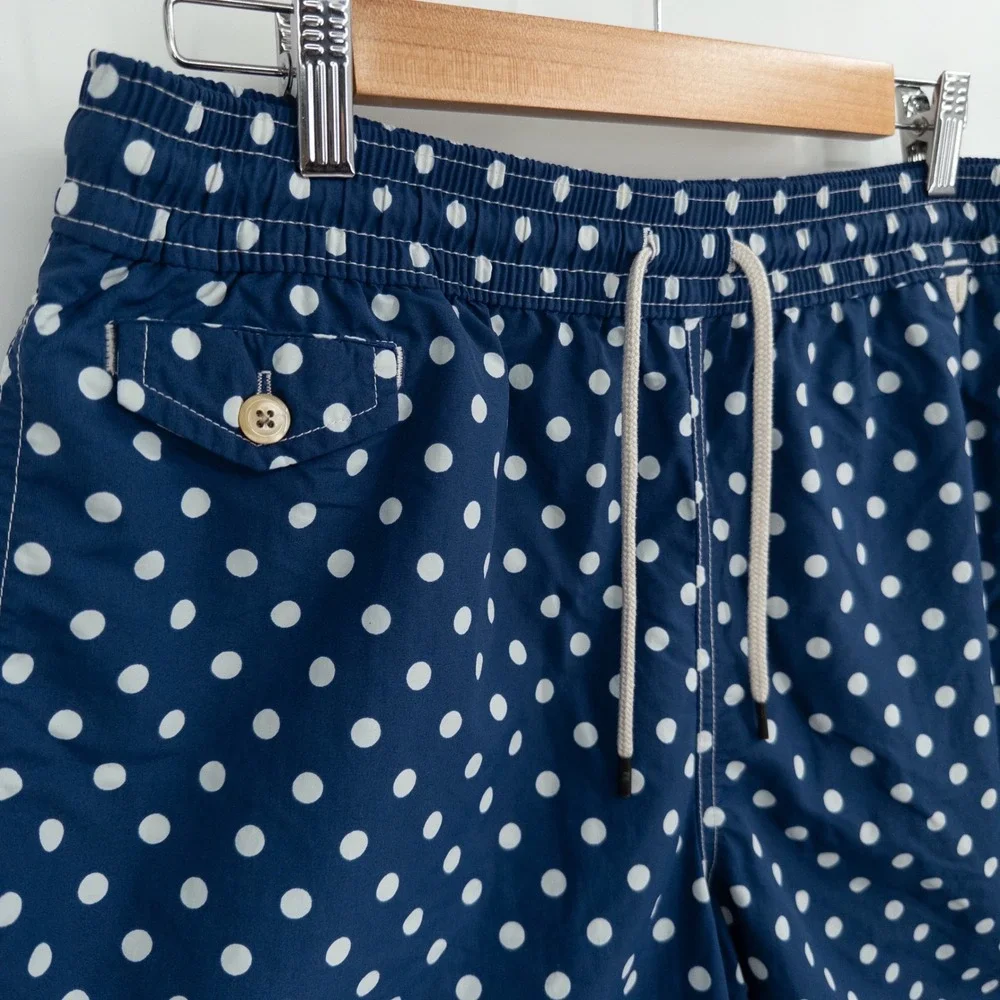 Polo Ralph Lauren Swim Trunks Men Large Navy Polka Dot Preppy Nautical Summer